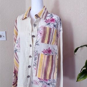 POL Multicolor Floral and Stripe Jean Jacket